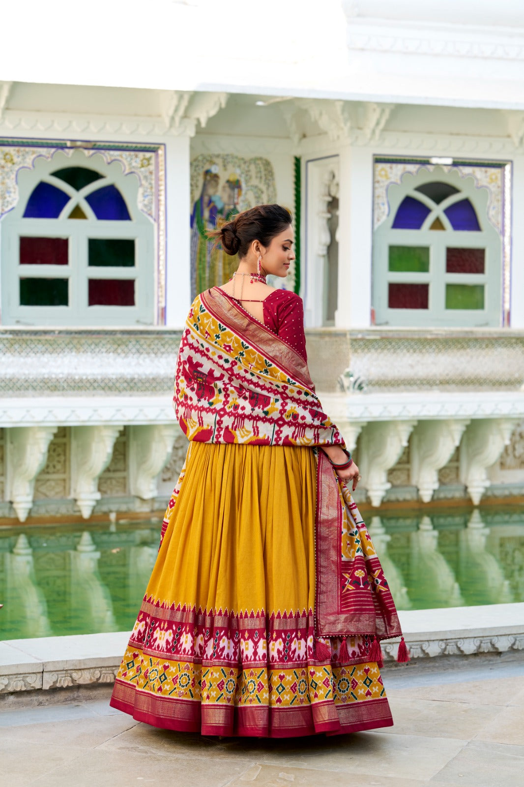 Kayatri New Tussar Silk Patola Print With Foil Work Lehenga