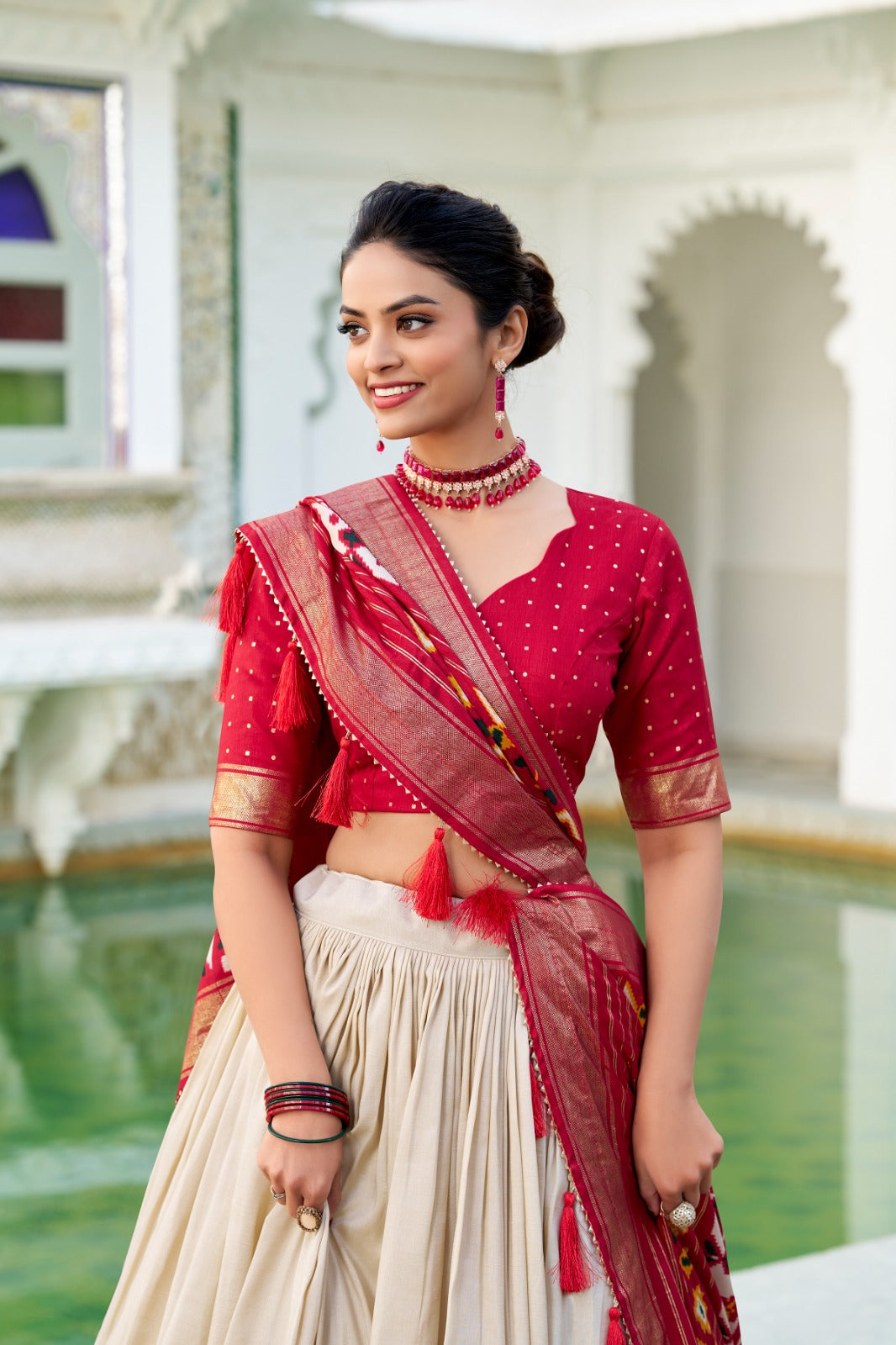 Kayatri New Tussar Silk Patola Print With Foil Work Lehenga