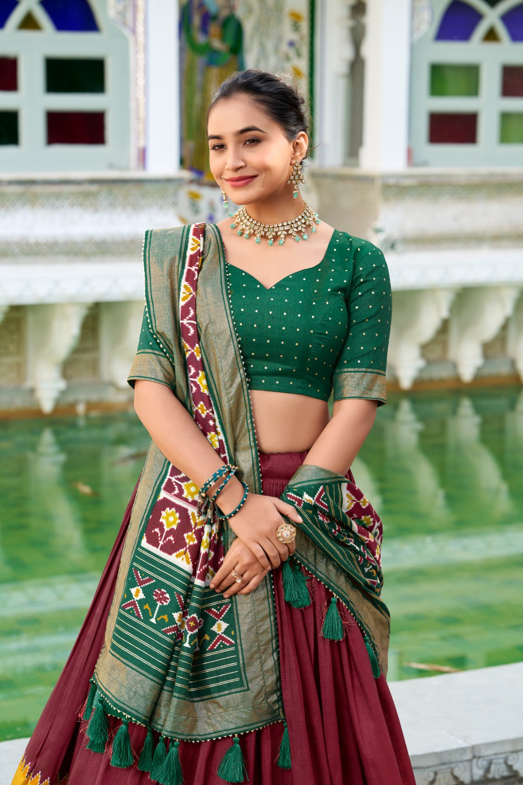 Kayatri New Tussar Silk Patola Print With Foil Work Lehenga