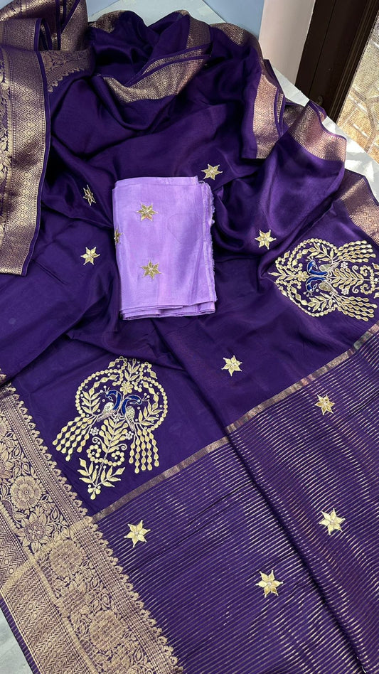 Kayatri New Pure Moonga Silk Hand Gotapatti Work Saree