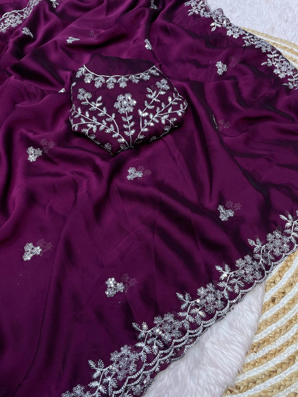 Kayatri New Blooming Rangoli Embroidery Sequence Zari Work Saree
