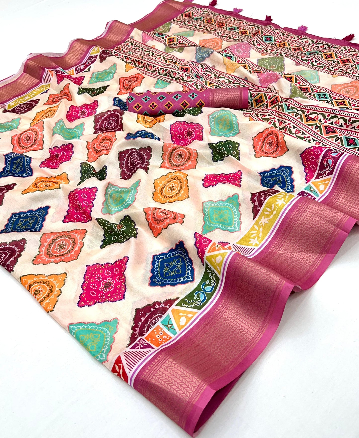 Kayatri New Soft Cotton Silk Bandhani Print Saree
