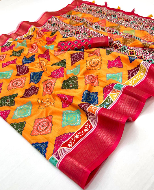 Kayatri New Soft Cotton Silk Bandhani Print Saree
