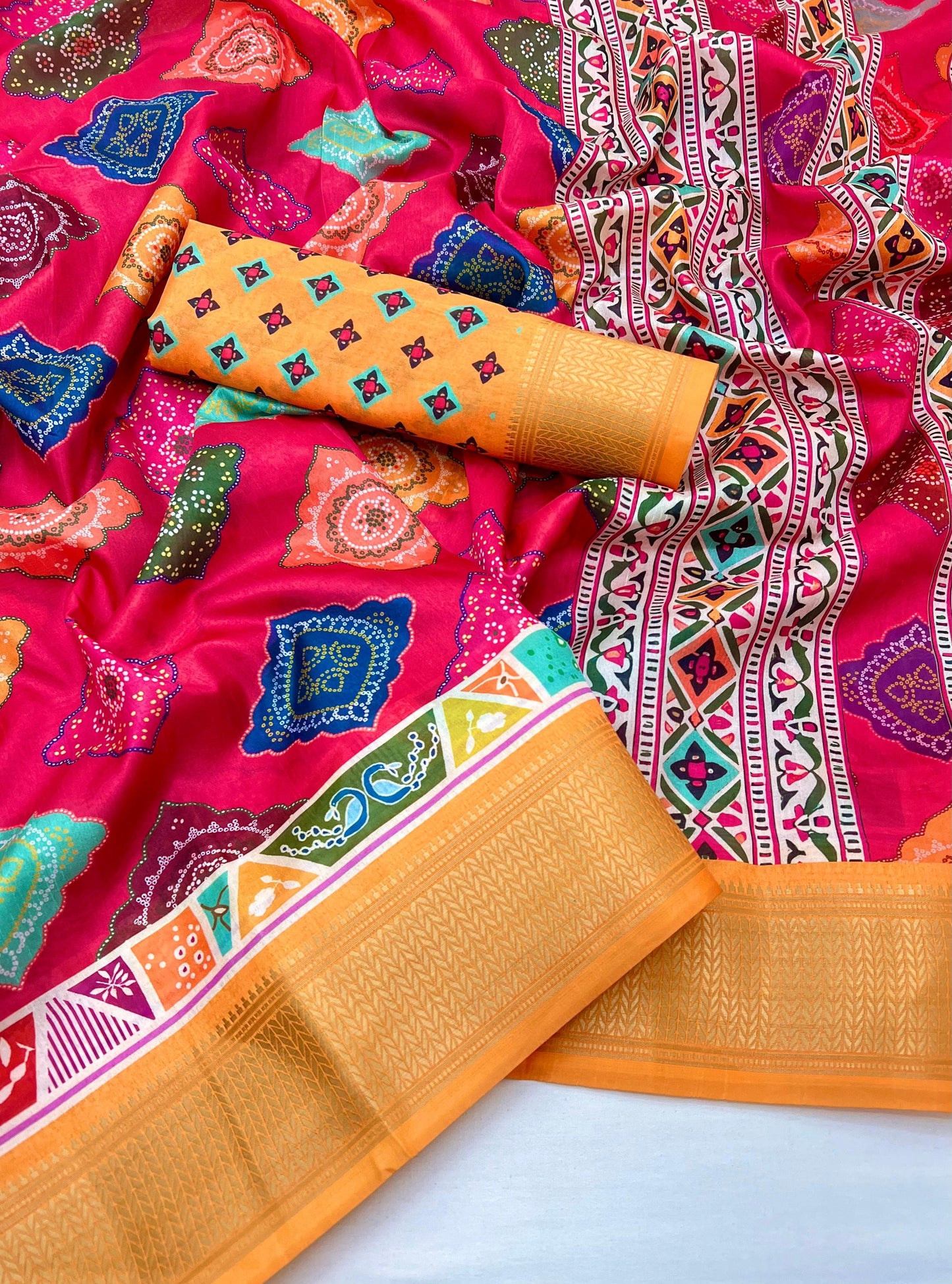 Kayatri New Soft Cotton Silk Bandhani Print Saree