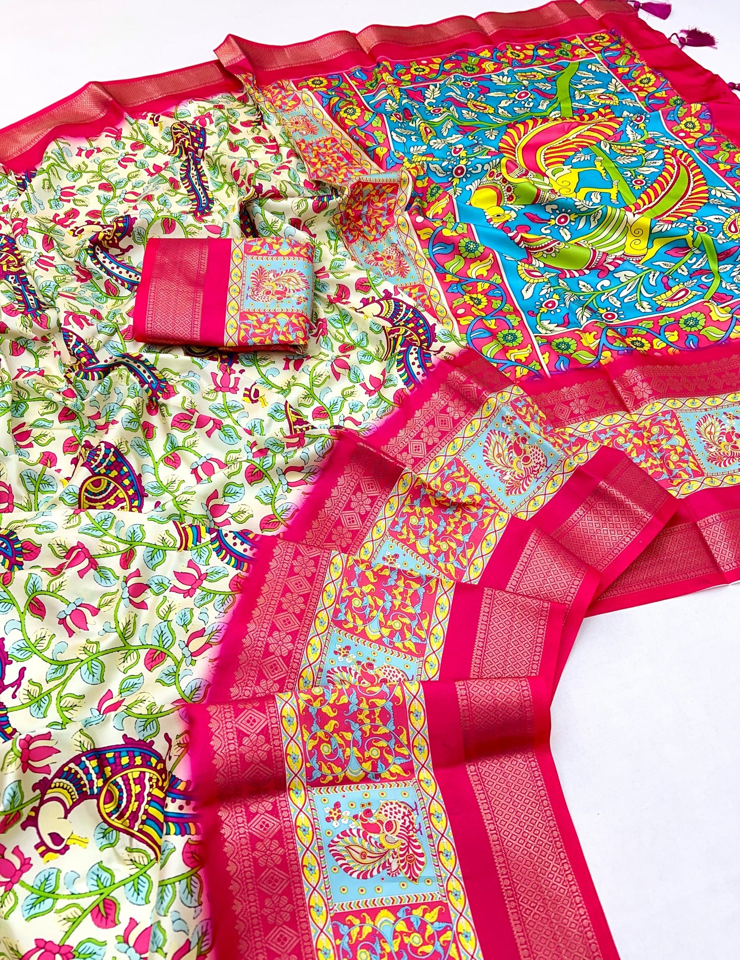 Kayatri New Pure Soft Lichi Silk Kalamkari Print Saree