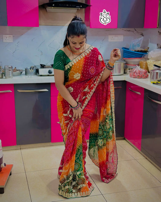 Kayatri New Soft Georgette CYC Pachrangi Saree