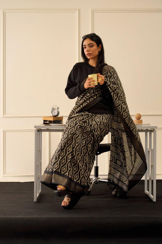 Kayatri New Mulmul Hand Block Print With Zari Border Saree