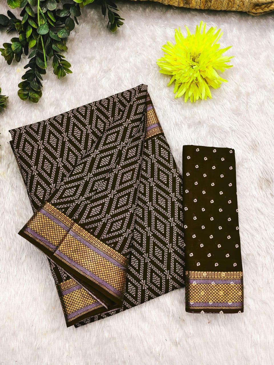 Kayatri New Mulmul Hand Block Print With Zari Border Saree
