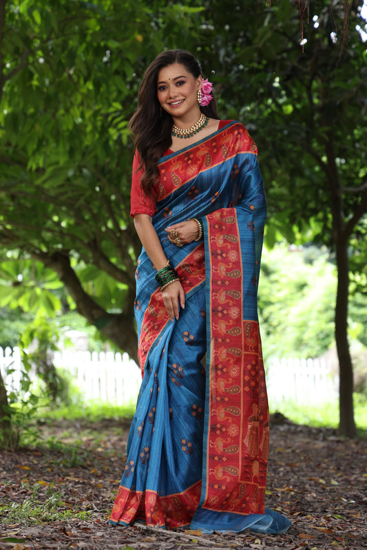Kayatri New Soft Tussar Silk Peacock Print Saree