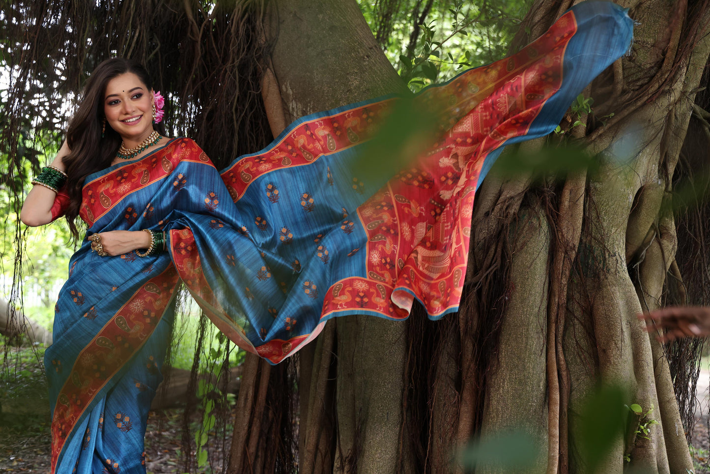 Kayatri New Soft Tussar Silk Peacock Print Saree