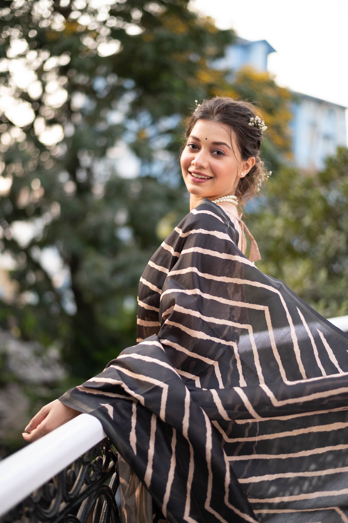Kayari New Tussar Silk Leheriya With Kalamkari Peacock Pallu Saree