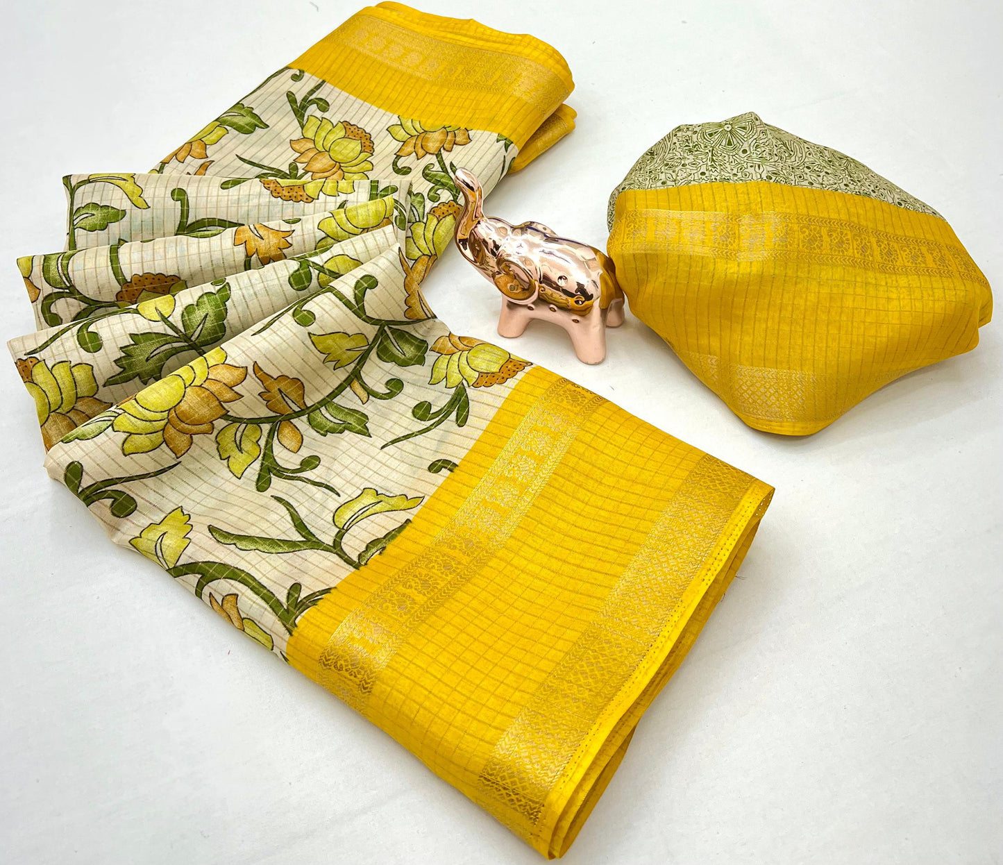 Kayatri New Soft Kota Chex Floral Kalamkari Print