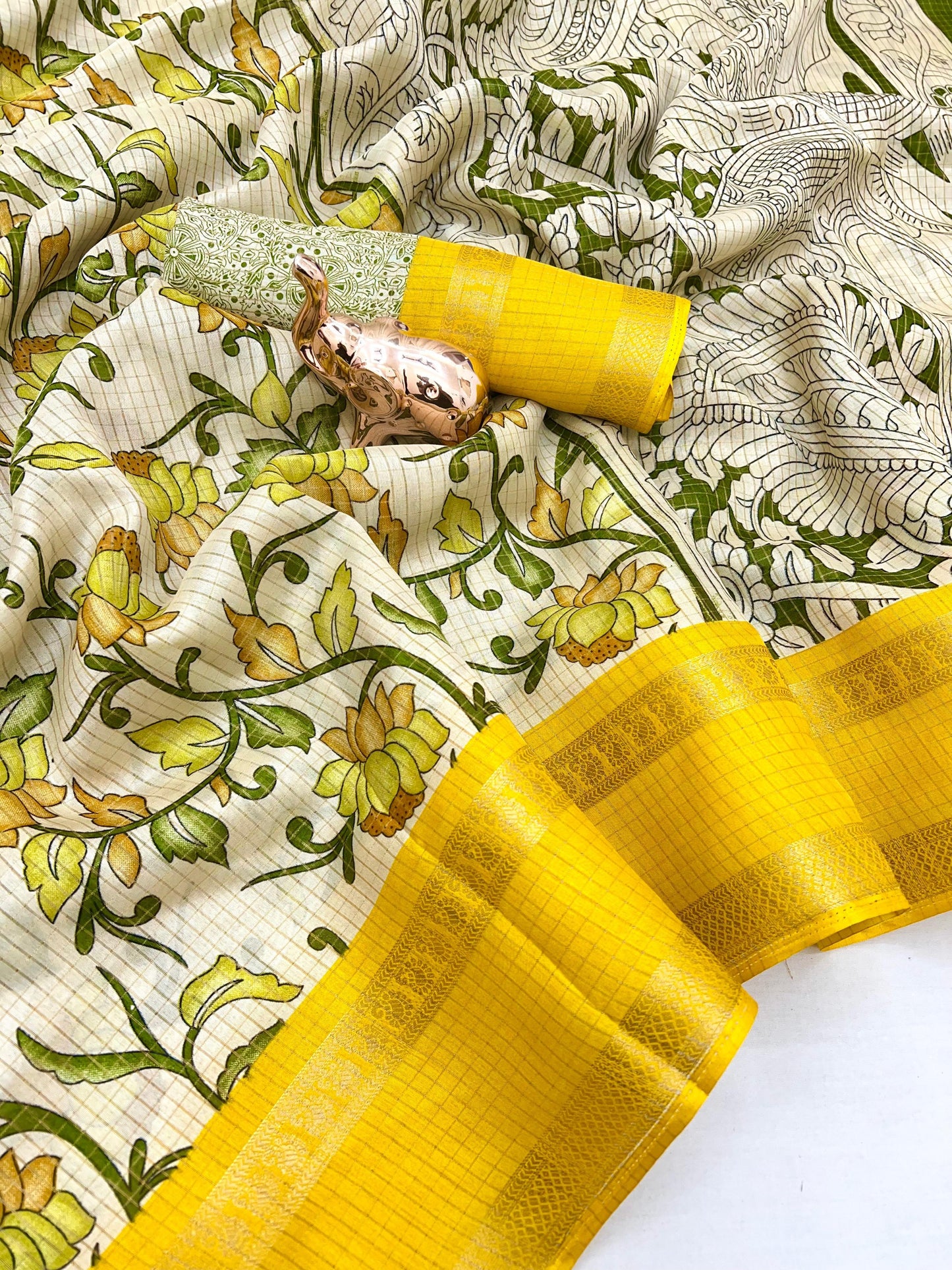 Kayatri New Soft Kota Chex Floral Kalamkari Print