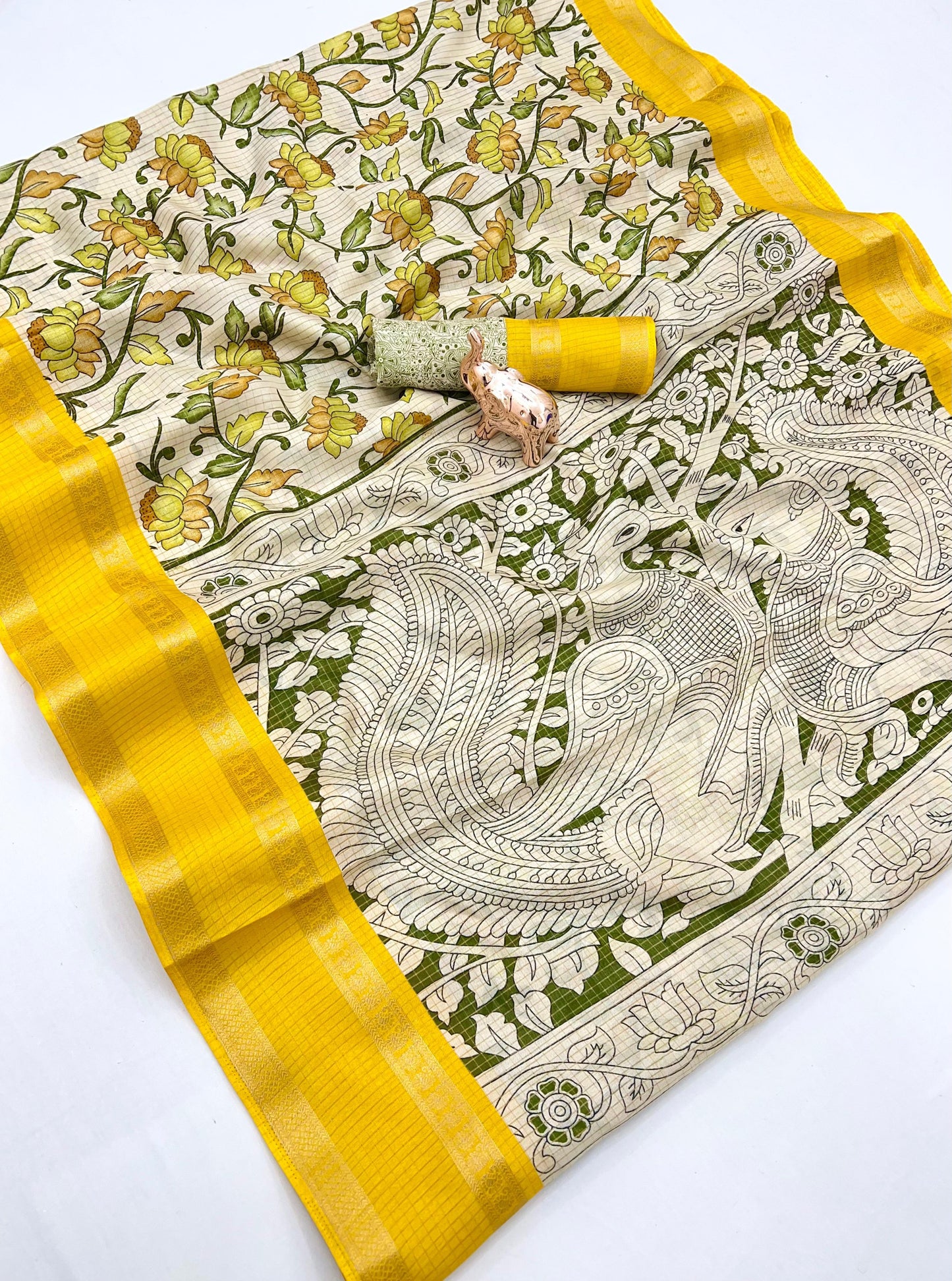 Kayatri New Soft Kota Chex Floral Kalamkari Print