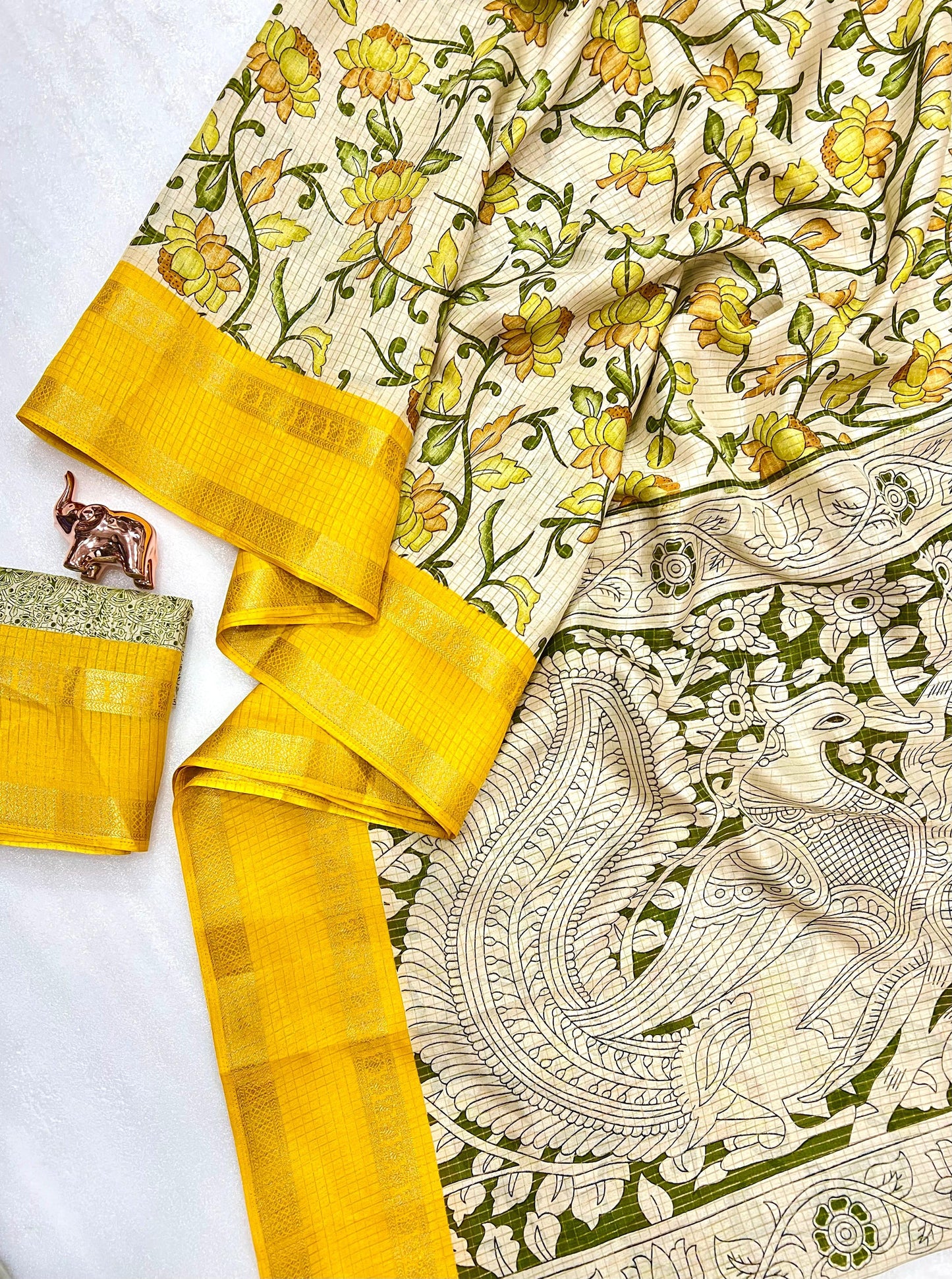 Kayatri New Soft Kota Chex Floral Kalamkari Print
