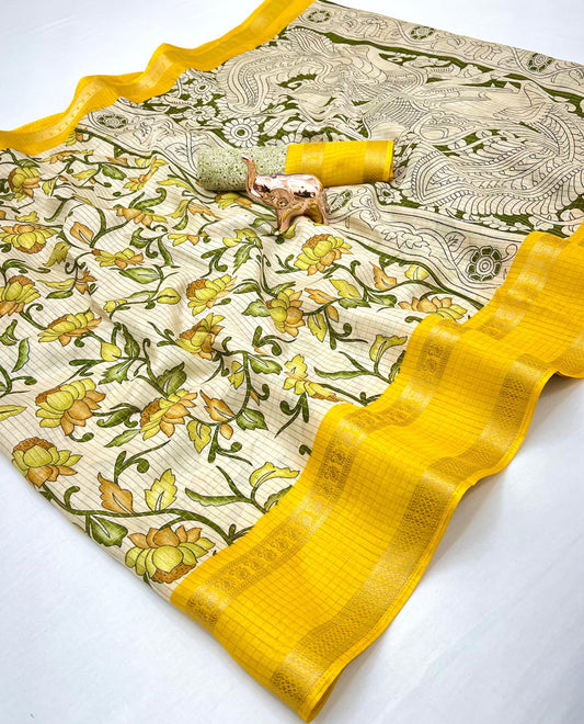 Kayatri New Soft Kota Chex Floral Kalamkari Print