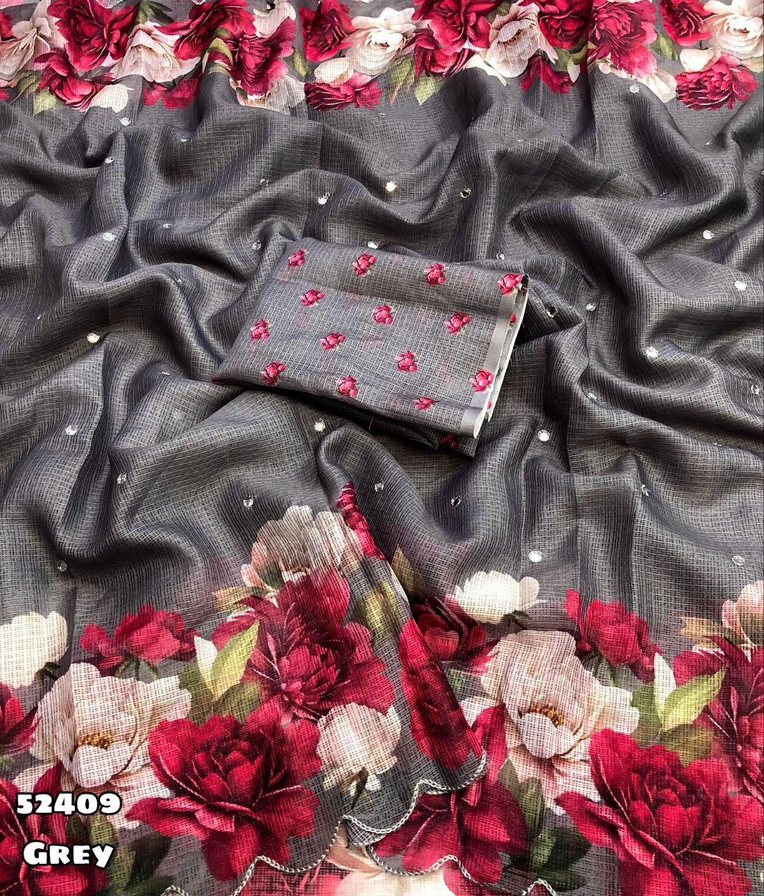Kayatri New Soft Kota Chex Floral Digital Print Saree