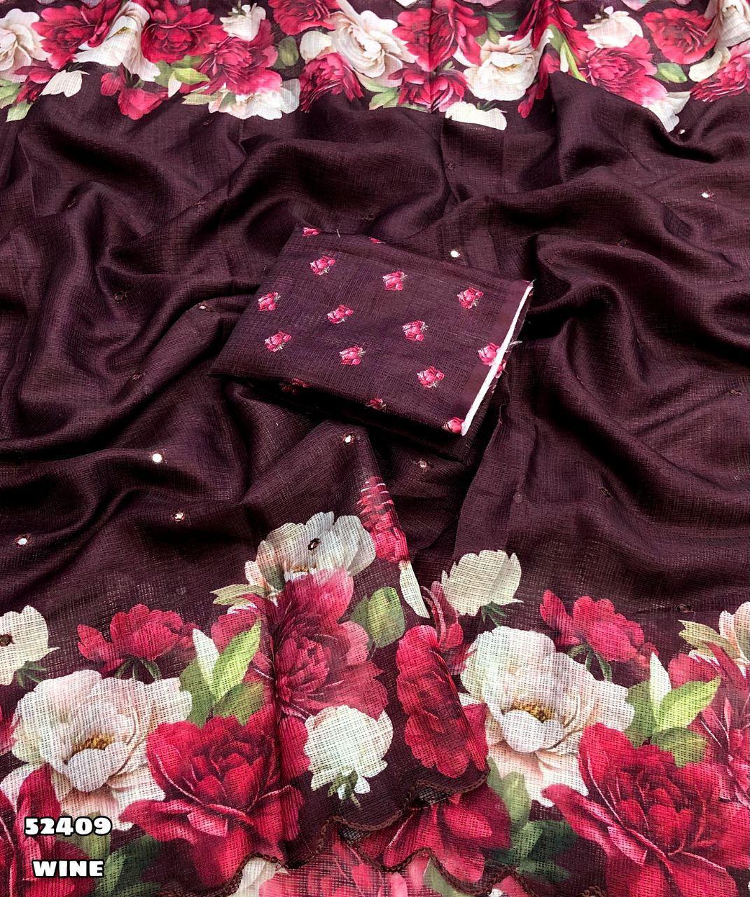 Kayatri New Soft Kota Chex Floral Digital Print Saree