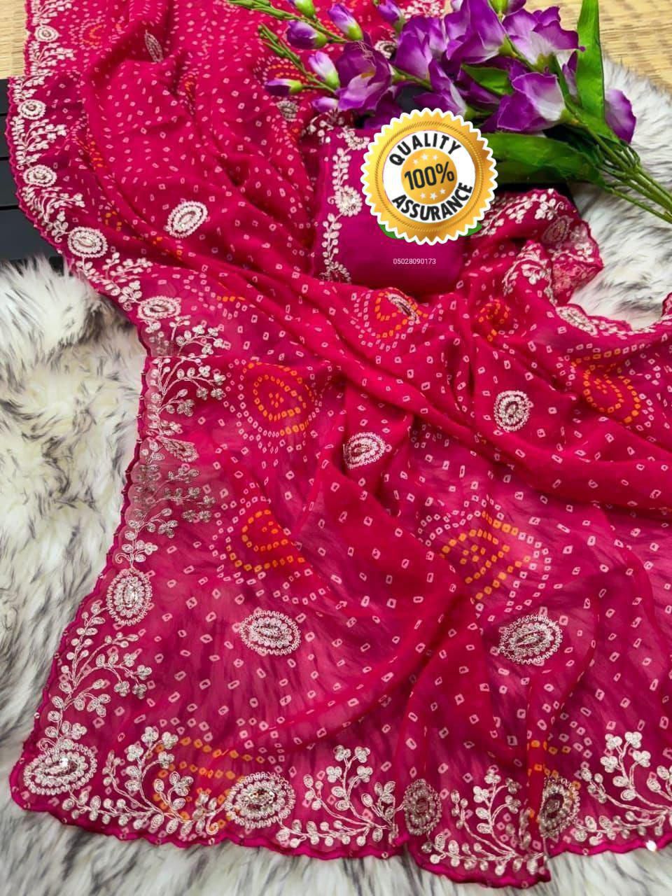 Kayatri New Soft Georgette Fabric Bandhani Style Saree