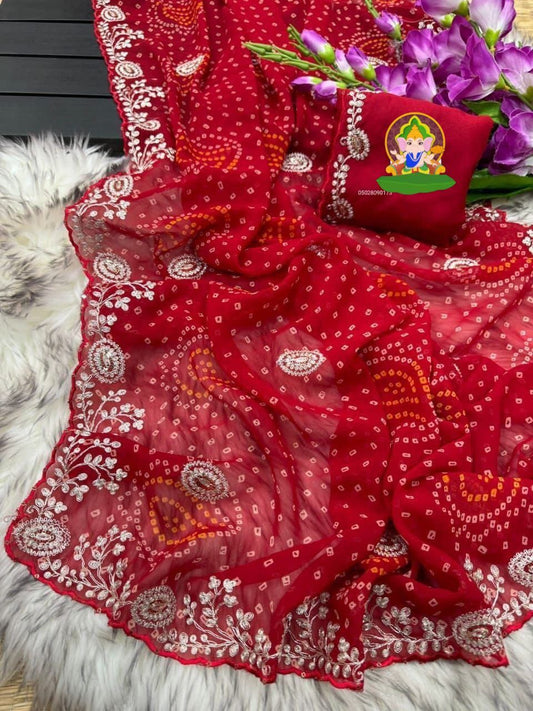 Kayatri New Soft Georgette Fabric Bandhani Style Saree