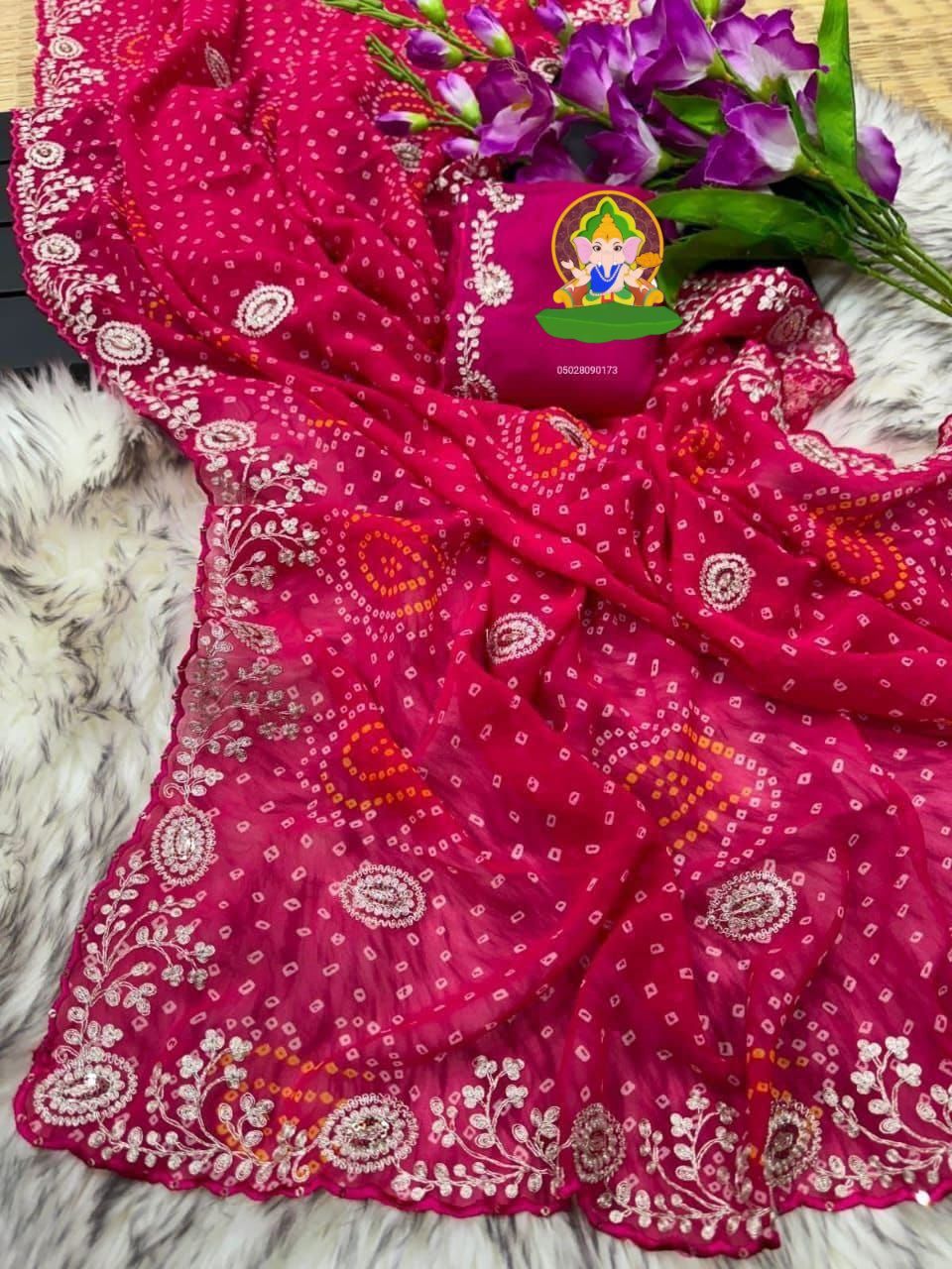Kayatri New Soft Georgette Fabric Bandhani Style Saree