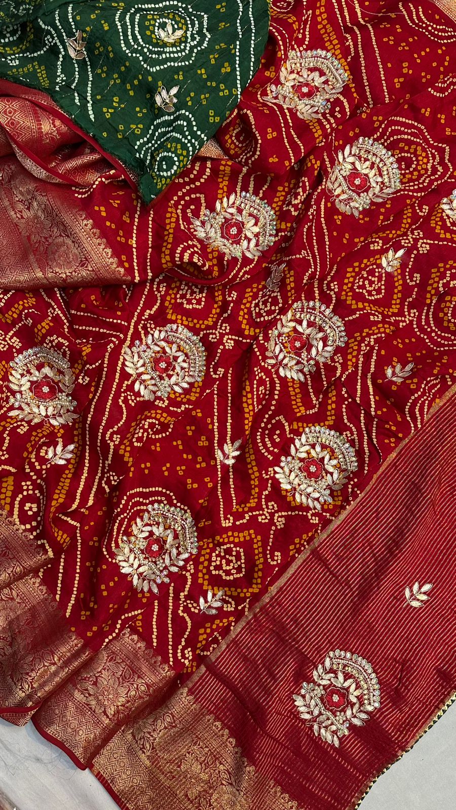 Kayatri New Pure Moonga Silk Zari Bandhej Saree