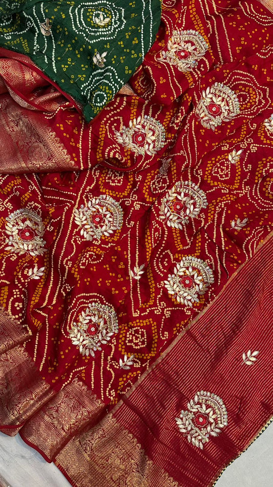 Kayatri New Pure Moonga Silk Zari Bandhej Saree