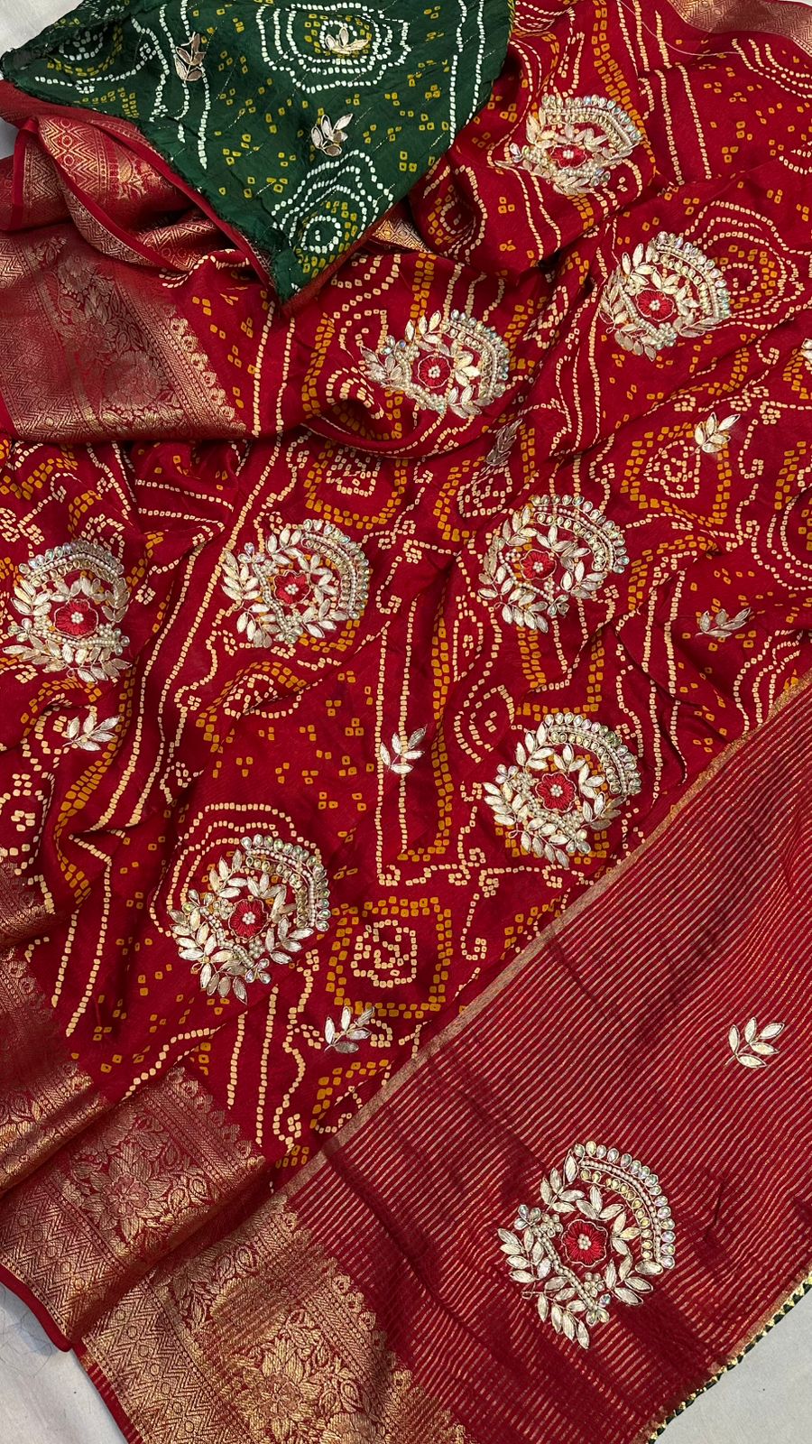 Kayatri New Pure Moonga Silk Zari Bandhej Saree