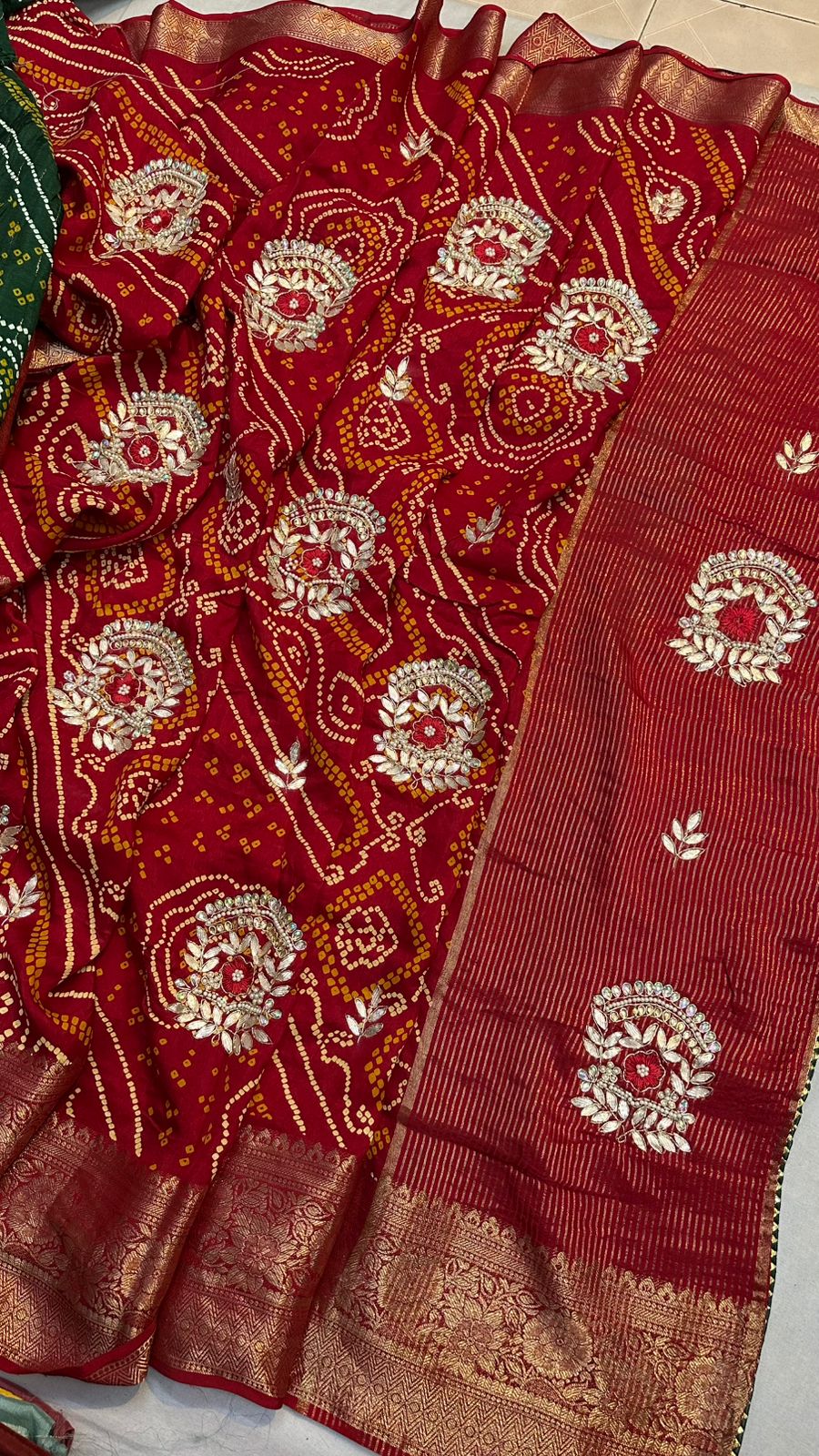 Kayatri New Pure Moonga Silk Zari Bandhej Saree