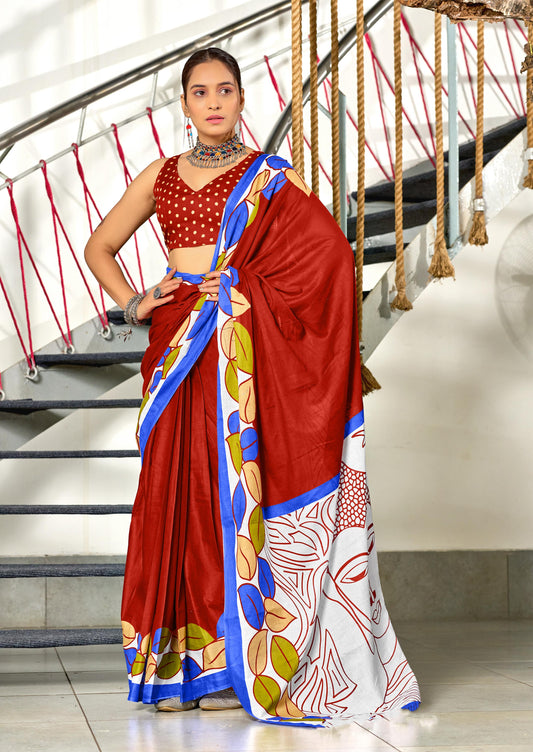 Kayatri New Soft Pure Cotton Fancy Bagru Block Print Saree