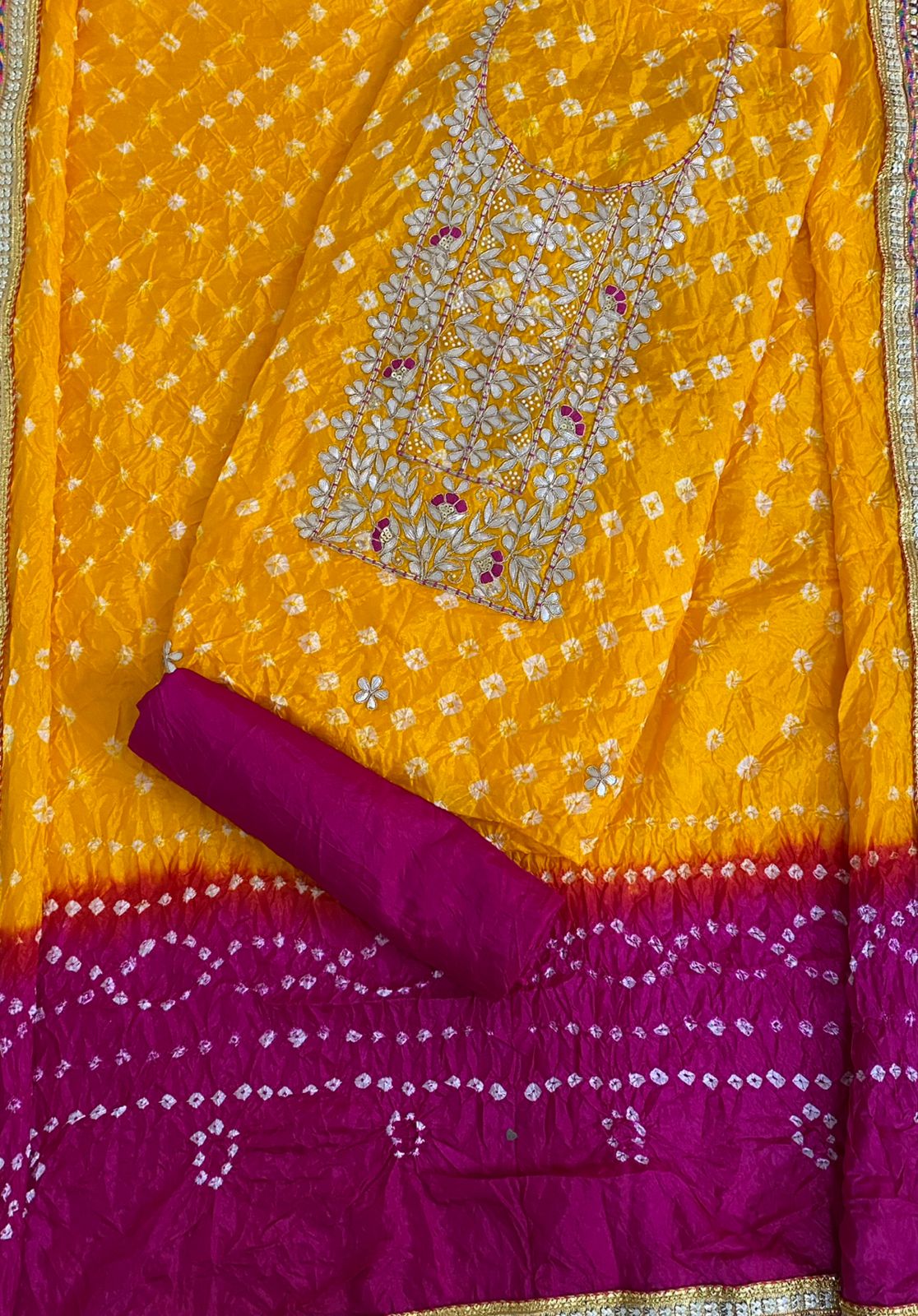 Kayatri New Beautiful Heavy Silk Fabric Bandhej Suits