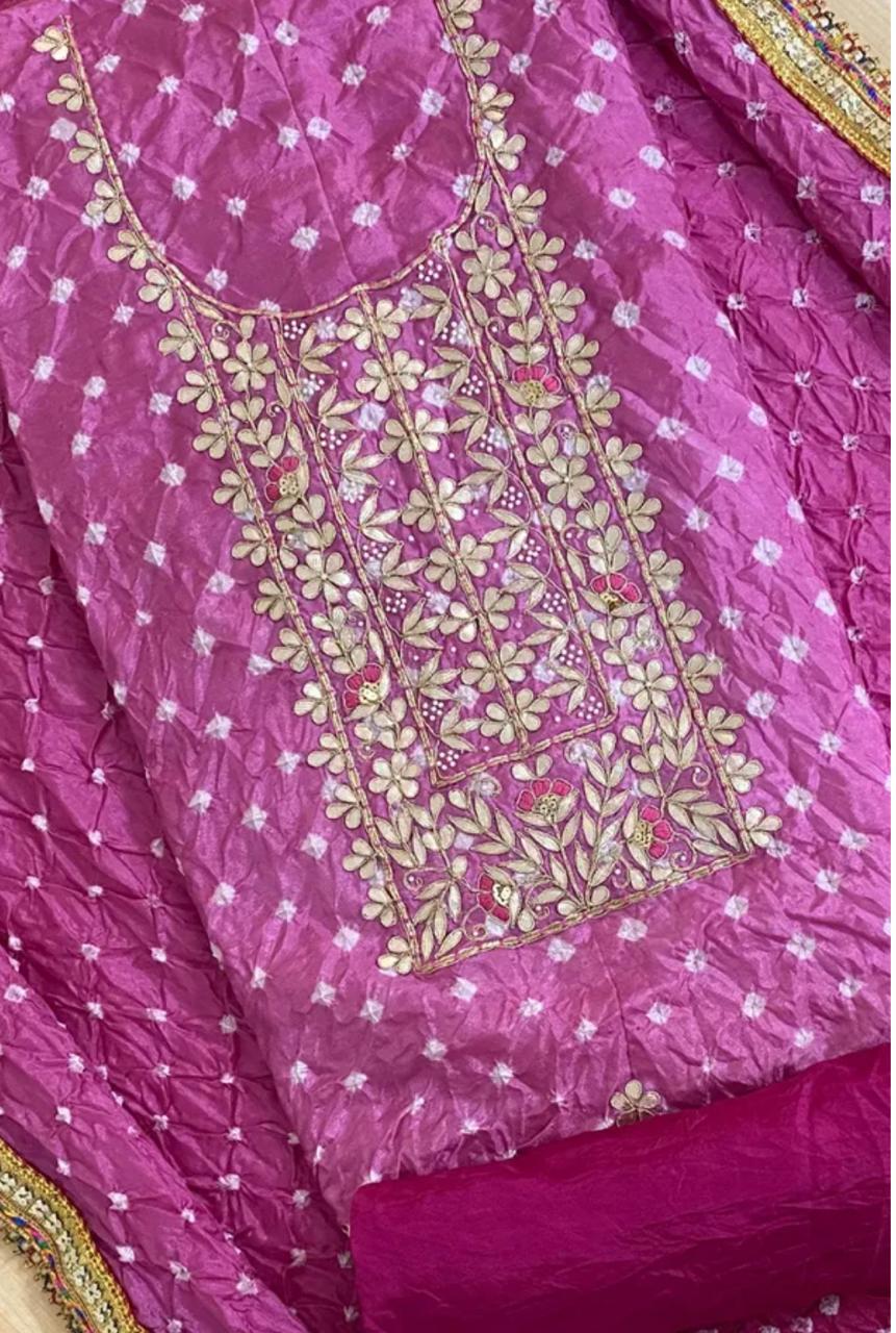 Kayatri New Beautiful Heavy Silk Fabric Bandhej Suits