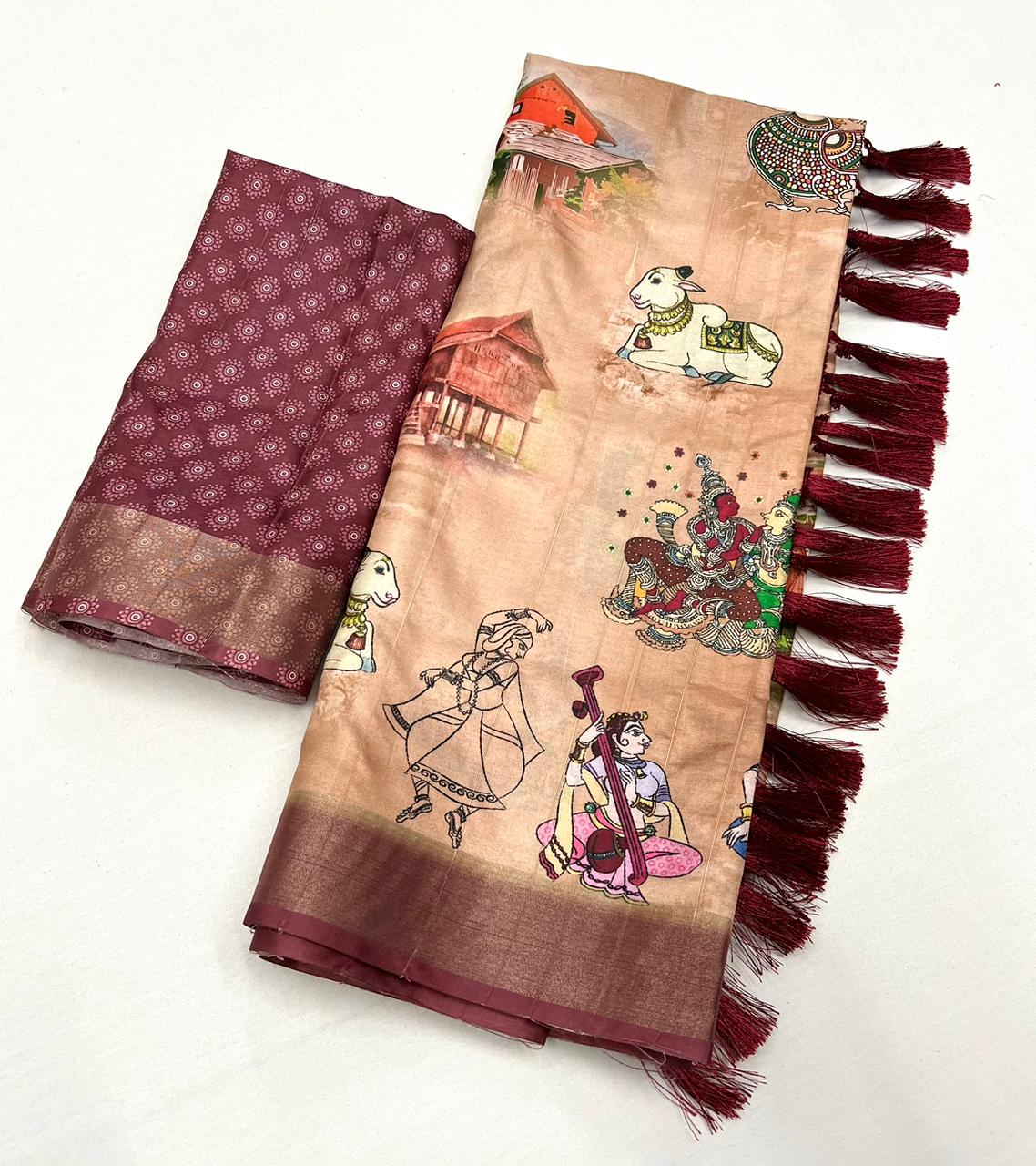 Kayatri New Soft Handloom Cotton Kalamkari Digital Print Saree