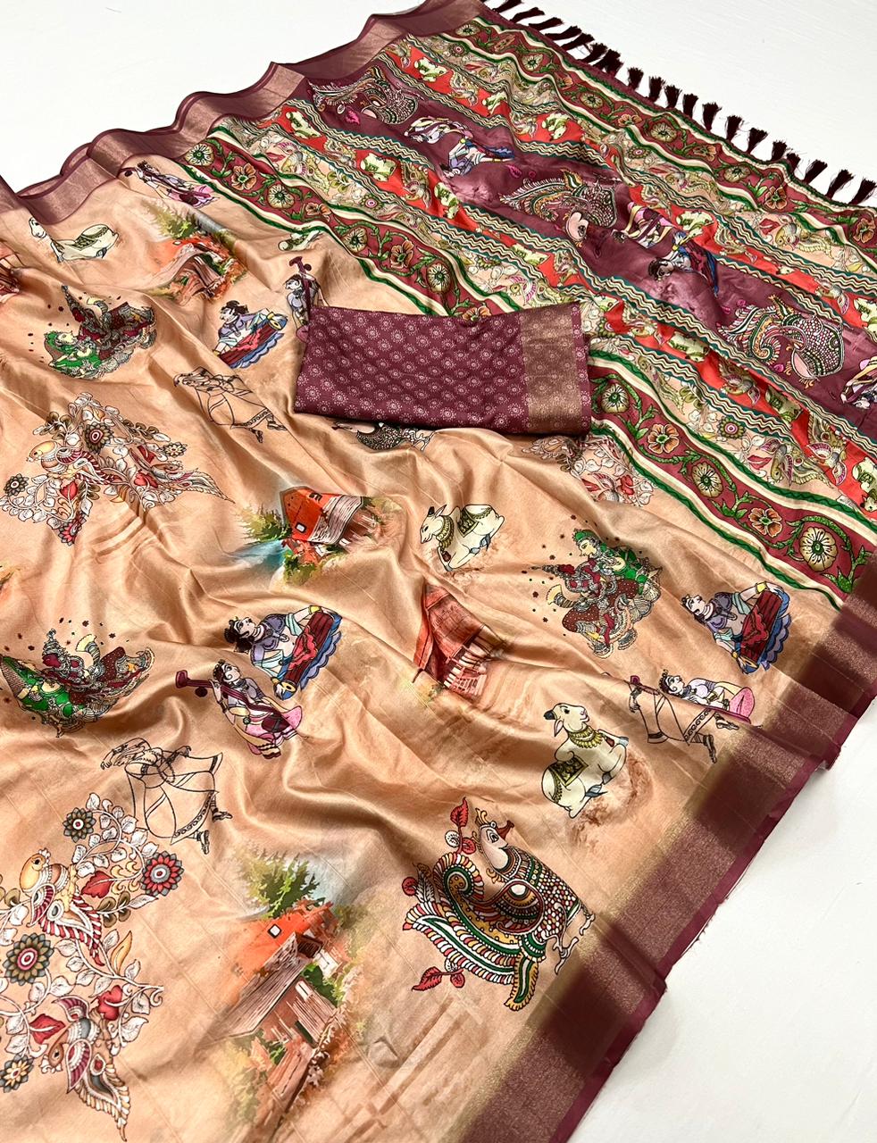 Kayatri New Soft Handloom Cotton Kalamkari Digital Print Saree