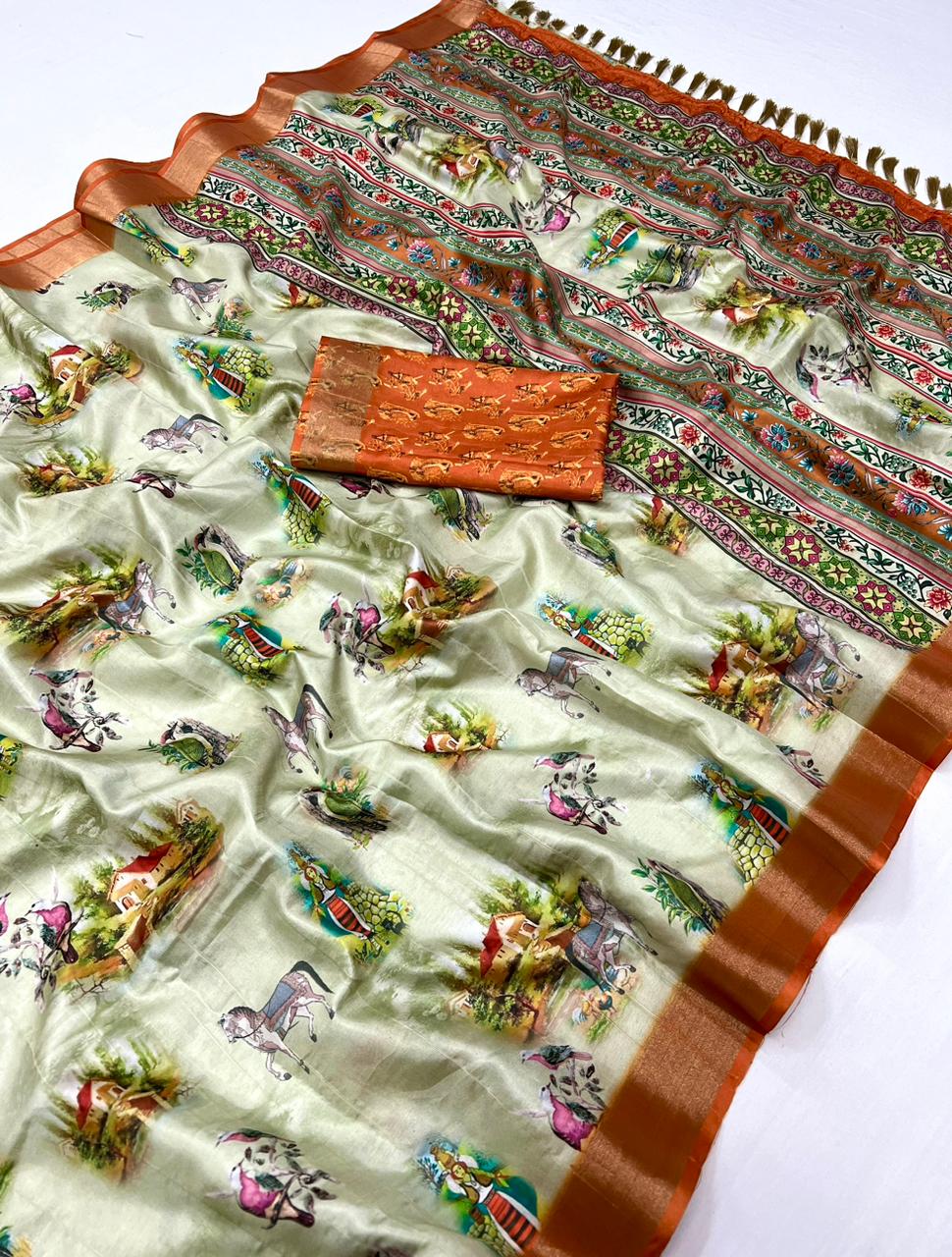 Kayatri New Soft Handloom Cotton Kalamkari Digital Print Saree