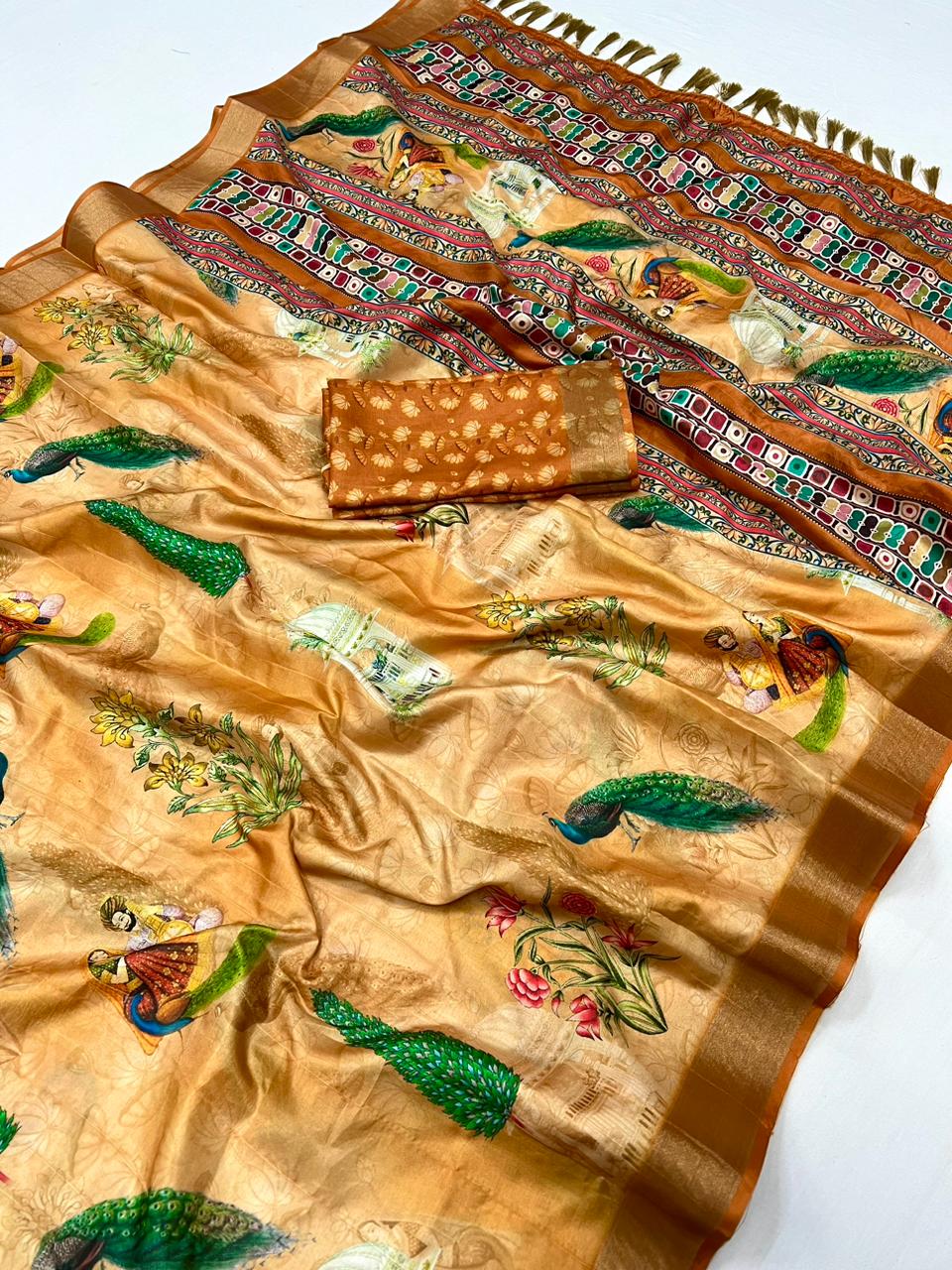 Kayatri New Soft Handloom Cotton Kalamkari Digital Print Saree