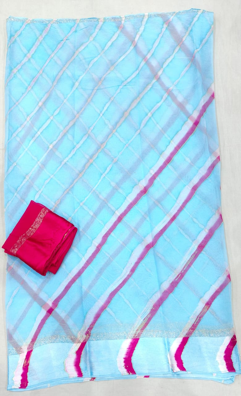 Kayatri New Pure Georgette Big Satan Patta Leheriya Style Saree