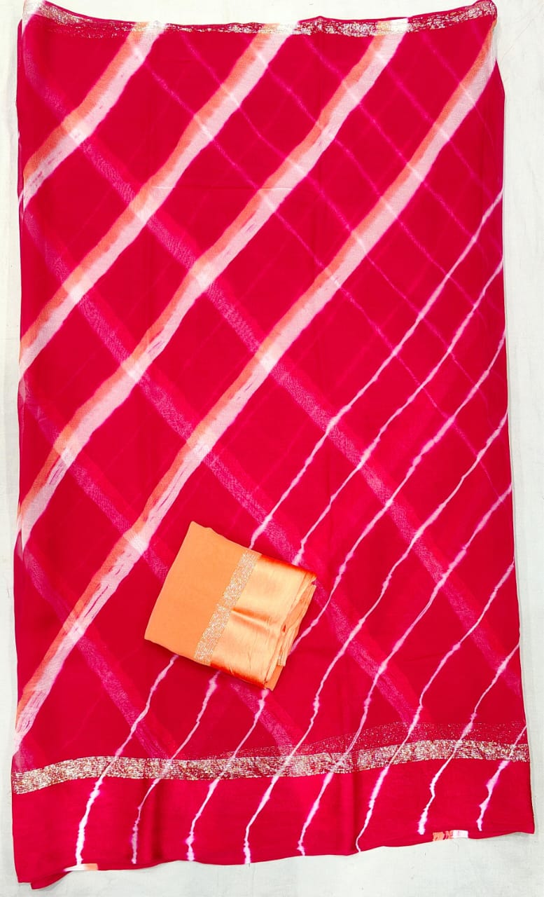 Kayatri New Pure Georgette Big Satan Patta Leheriya Style Saree