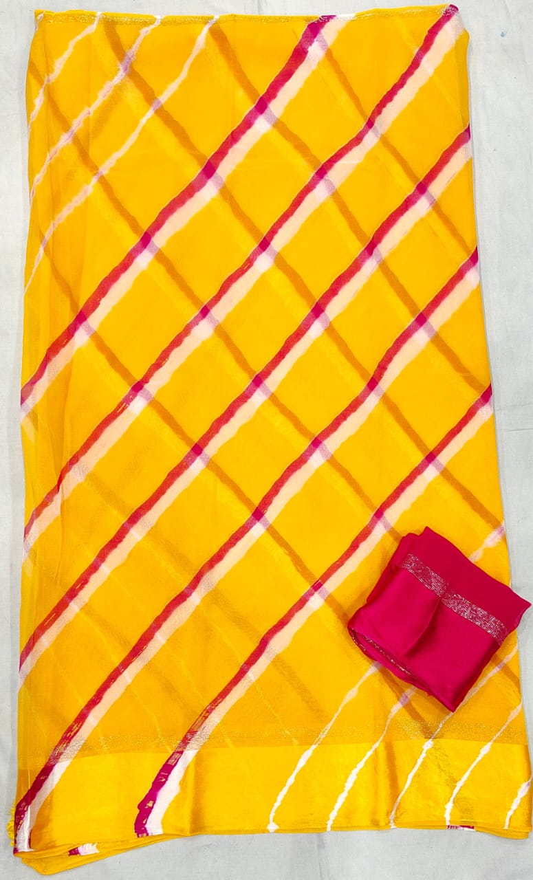 Kayatri New Pure Georgette Big Satan Patta Leheriya Style Saree