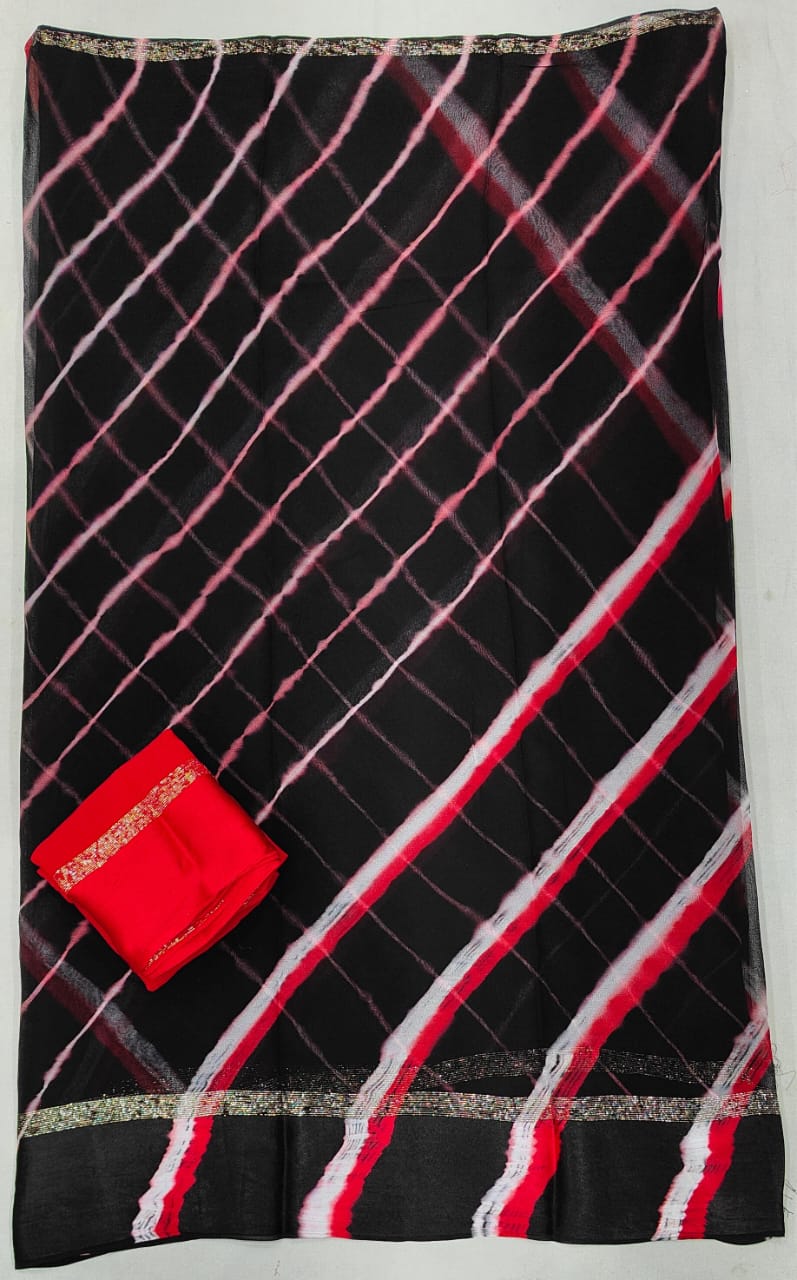 Kayatri New Pure Georgette Big Satan Patta Leheriya Style Saree