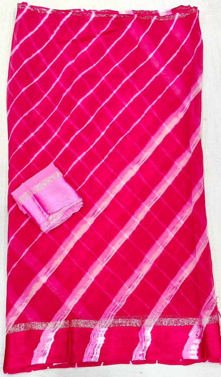 Kayatri New Pure Georgette Big Satan Patta Leheriya Style Saree