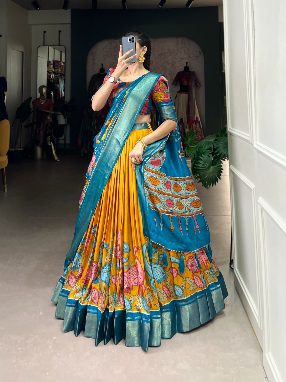 Kayatri New Designer Dola Silk Kalamkari Print Lehenga