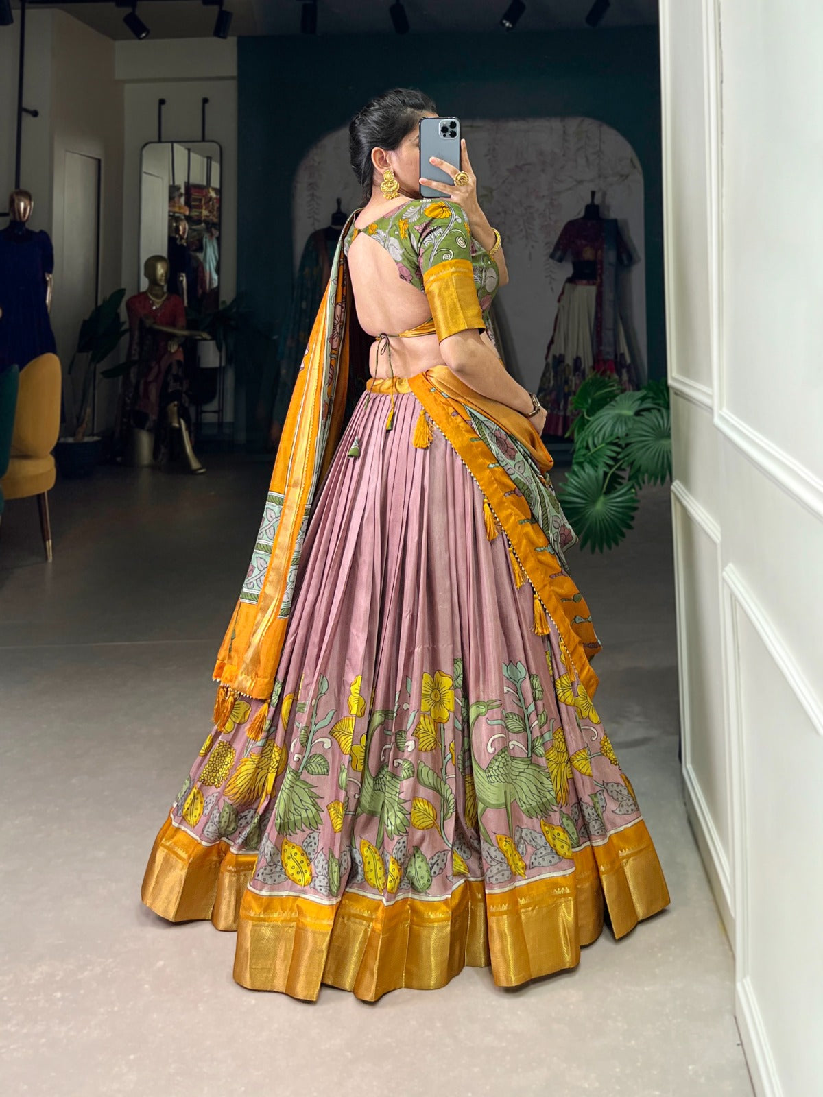 Kayatri New Designer Dola Silk Kalamkari Print Lehenga