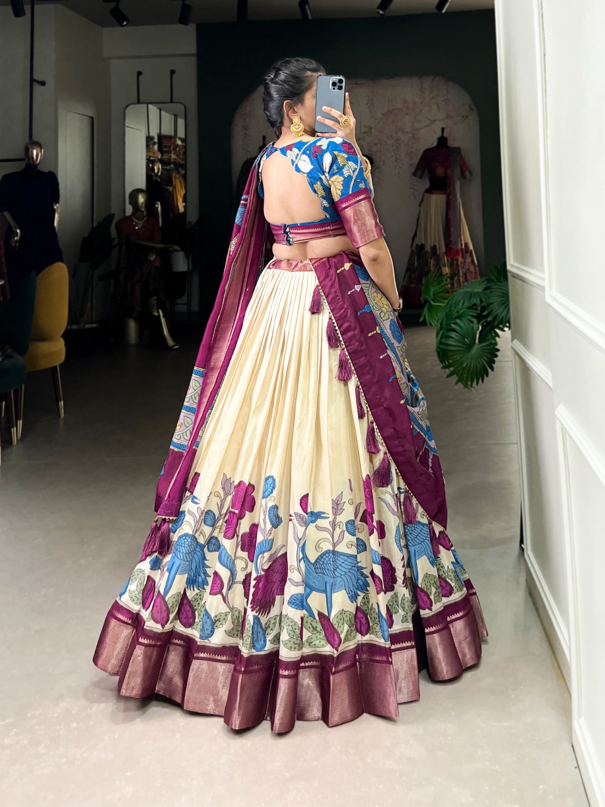Kayatri New Designer Dola Silk Kalamkari Print Lehenga