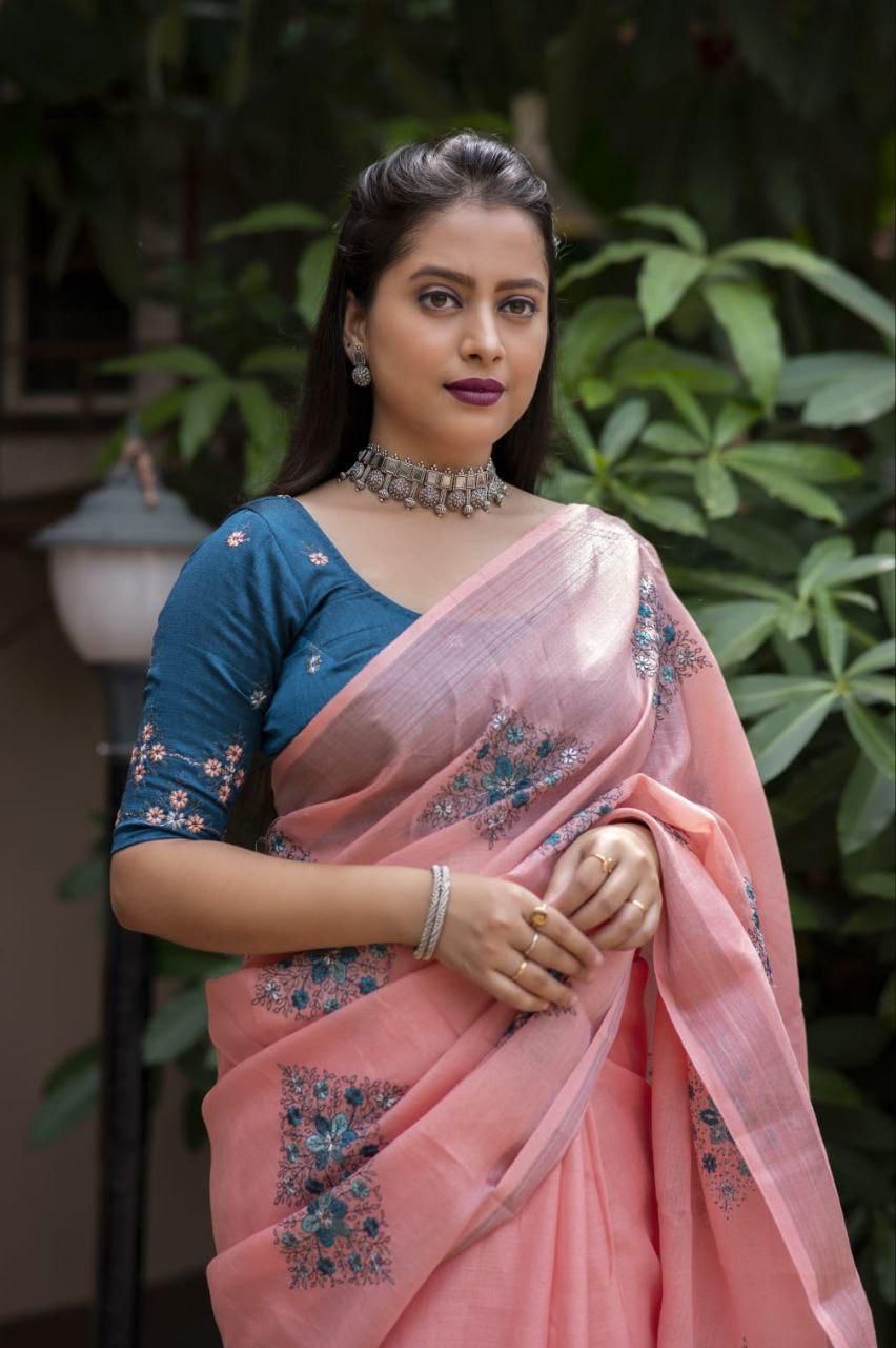 Kayatri New Designer Soft Silver Linnen Saree
