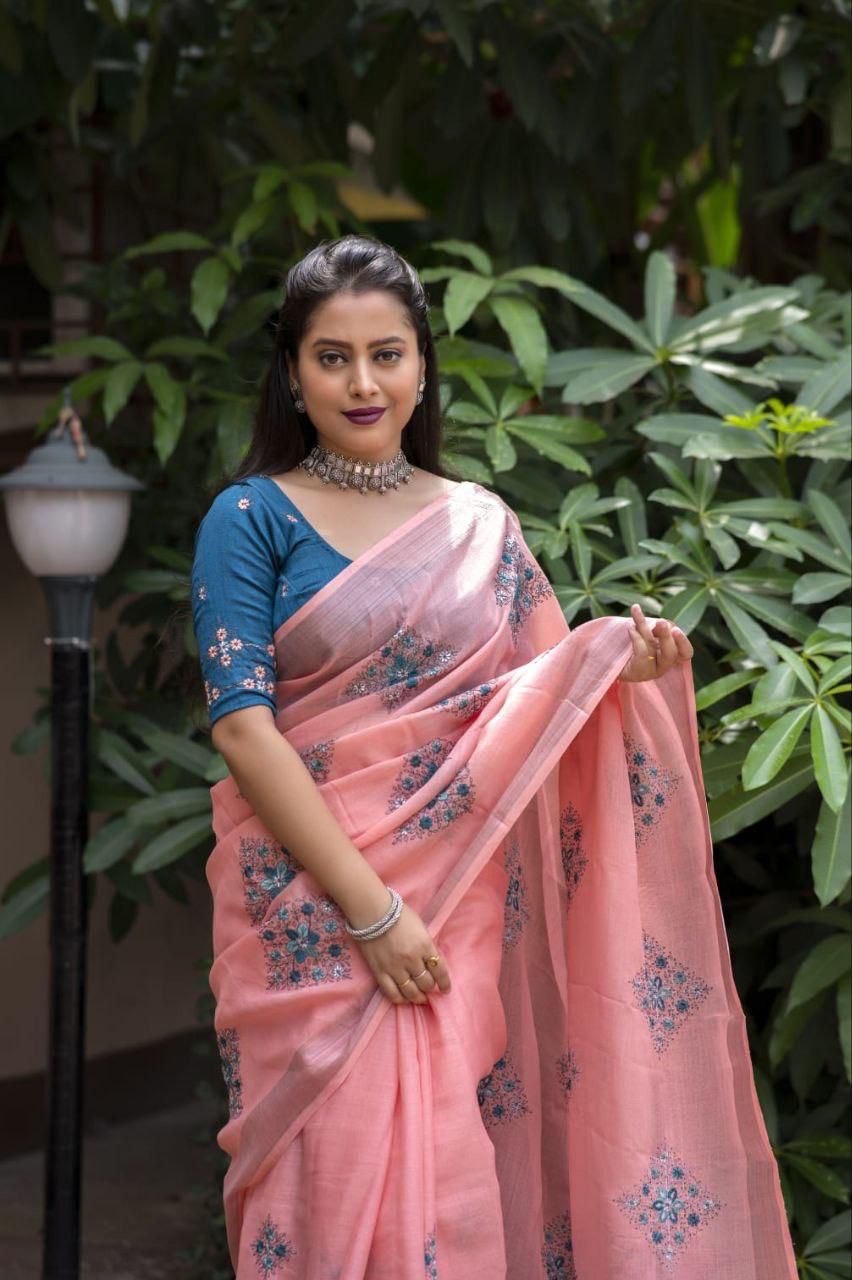 Kayatri New Designer Soft Silver Linnen Saree