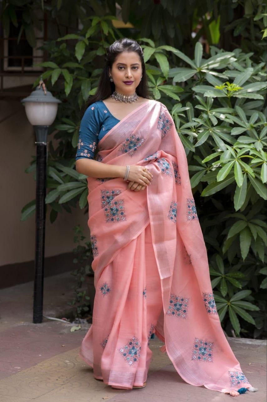 Kayatri New Designer Soft Silver Linnen Saree