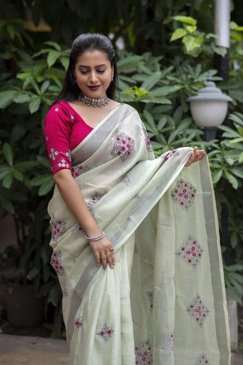 Kayatri New Designer Soft Silver Linnen Saree