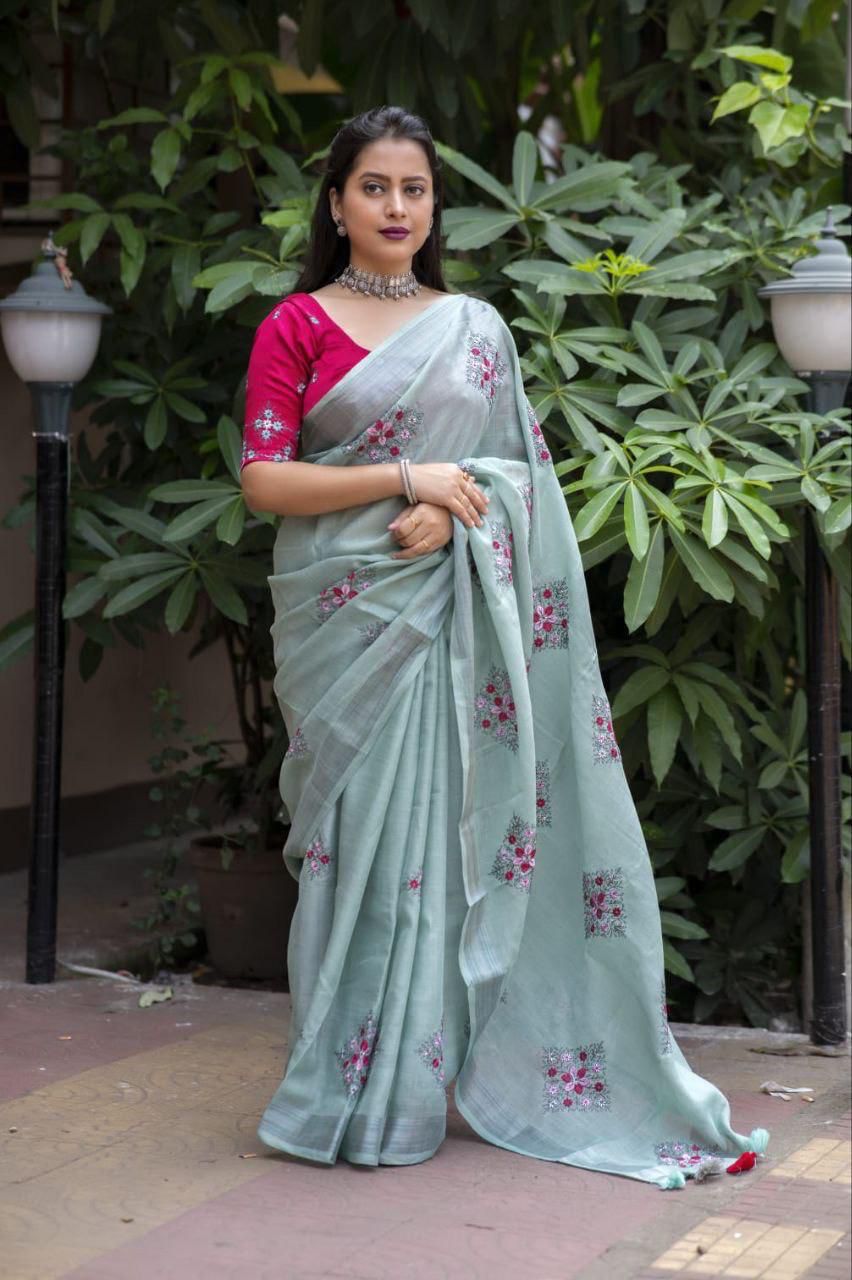 Kayatri New Designer Soft Silver Linnen Saree