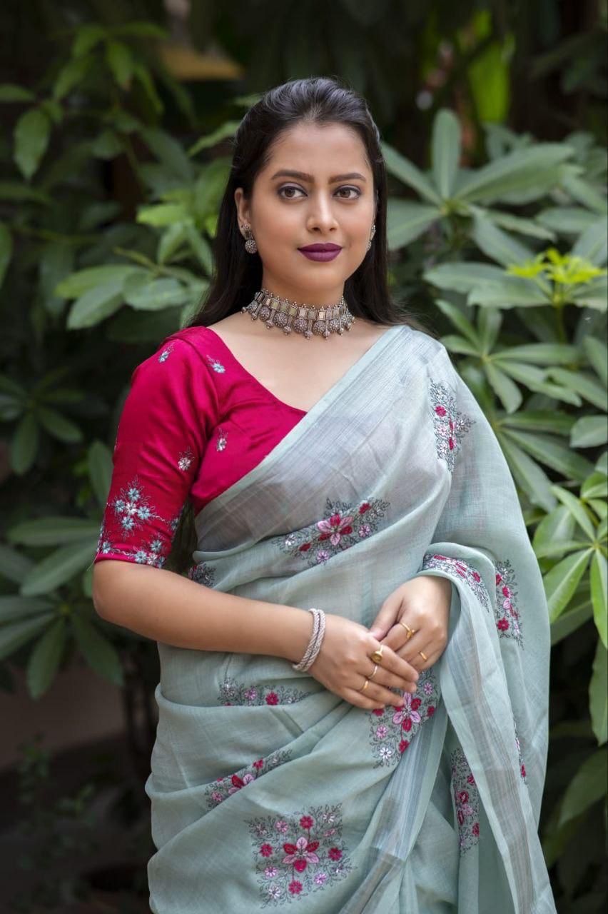 Kayatri New Designer Soft Silver Linnen Saree
